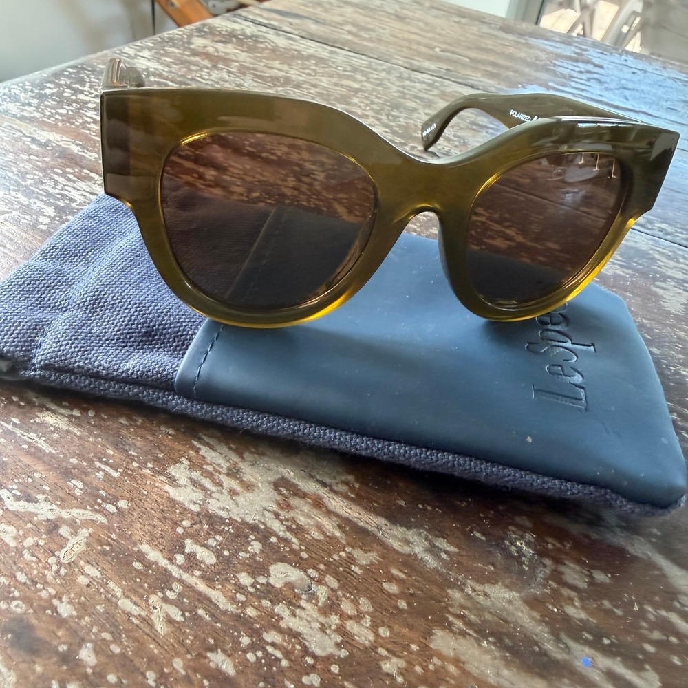 Le Specs Float Away Polarized Sunglasses Olive Green Cat Eye 2102391 Retro